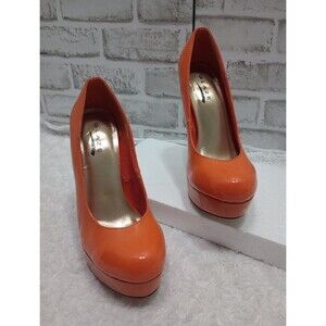 Glaze Platform Stiletto Women's Heels Orange Faux Patent  SIZE 6.5